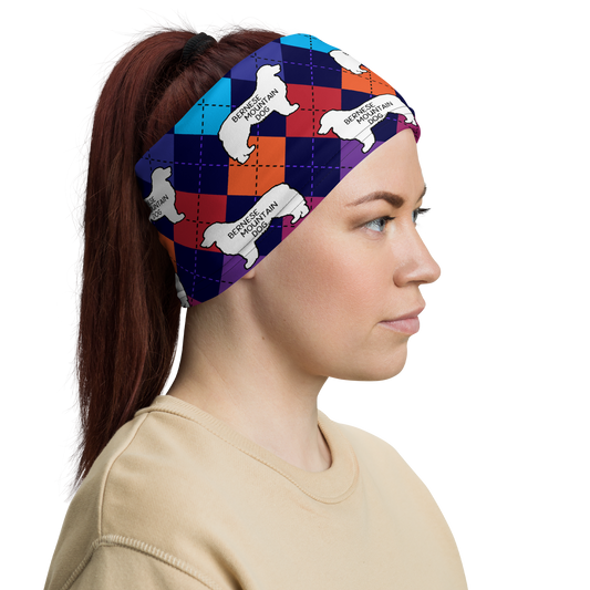 Bernese Mountain Dog Colorful Argyle Neck Gaiter