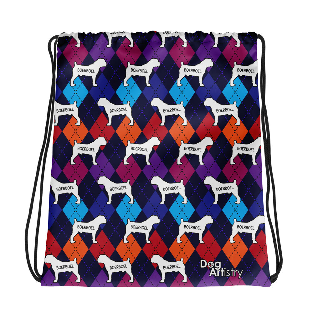 Colorful Argyle Boerboel Drawstring bag