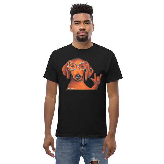 Dachshund doing the Love sign men's t-shirt black by Dog Artistry