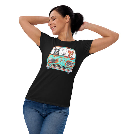 Old Ford with Boston Terrier, English Bull Terrier, and Pit Bull Terrier men's t-shirt black by Dog Artistry