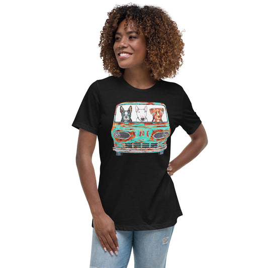 Old Ford with Boston Terrier, English Bull Terrier, and Pit Bull Terrier men's t-shirt black by Dog Artistry