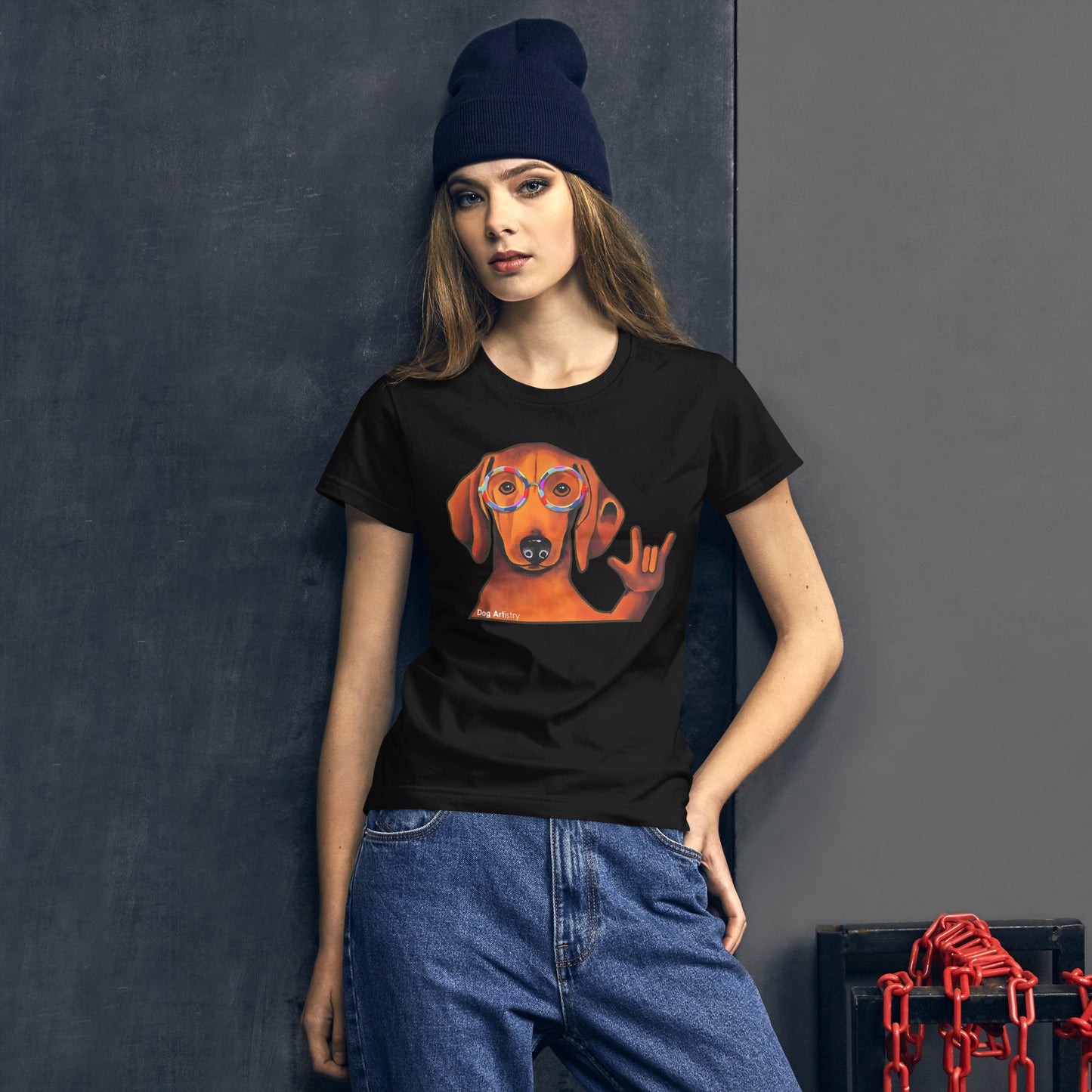 Dachshund love women's t-shirt black by Dog Artistry