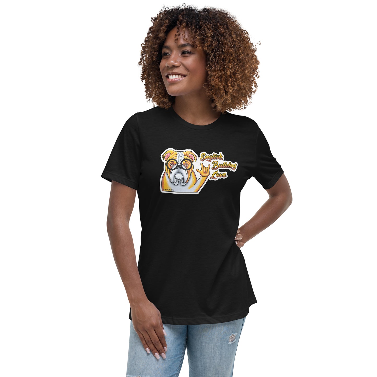 English Bulldog Wearing Glasses Women's Relaxed T-Shirt