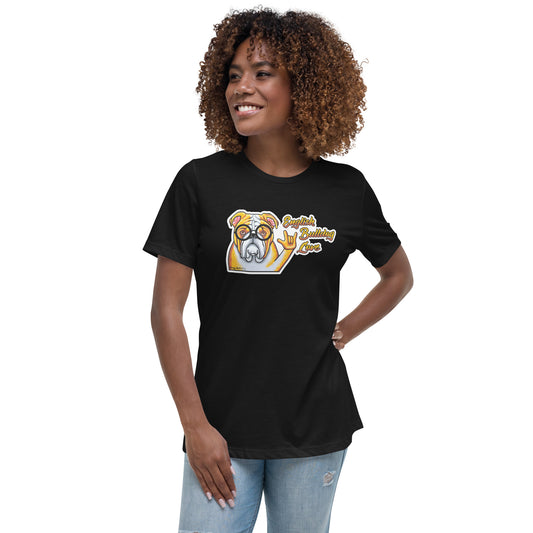 English Bulldog Wearing Glasses Women's Relaxed T-Shirt