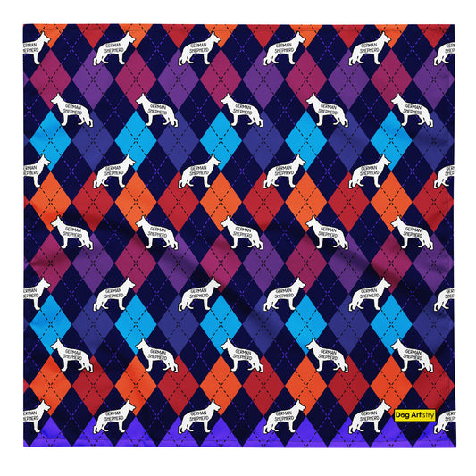 Colorful Argyle German Shepherd All-over print bandana