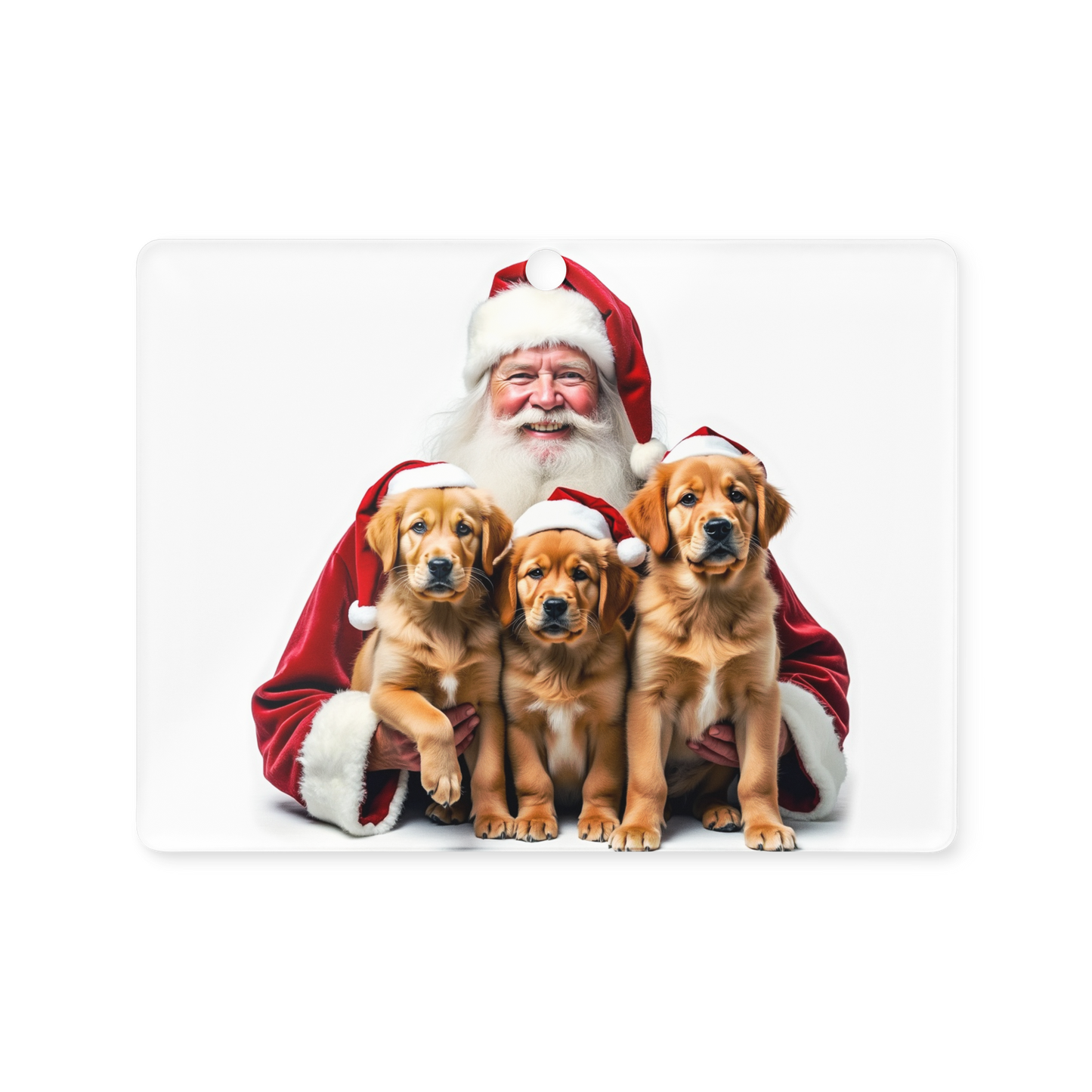 Golden Retriever Puppies with Santa Claus Acrylic Ornament