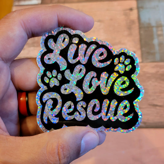Live love rescue die-cut sparkle sticker by Dog Artistry.