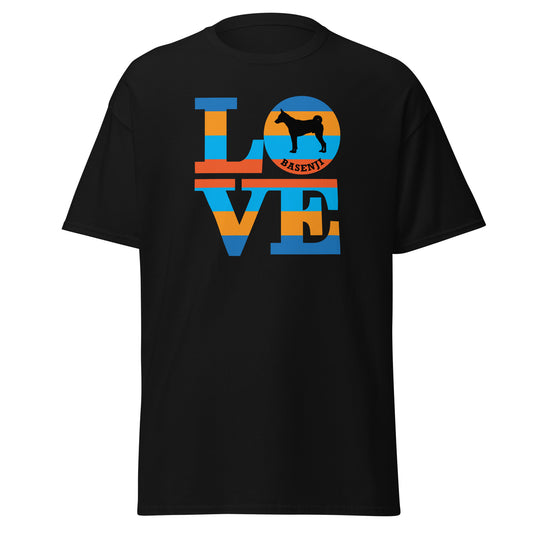 Basenji Love men’s black t-shirt by Dog Artistry.