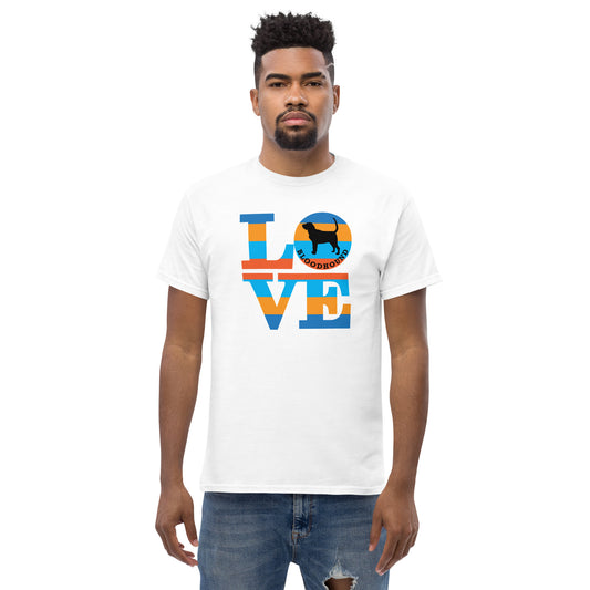 Bloodhound Love men’s white t-shirt by Dog Artistry.