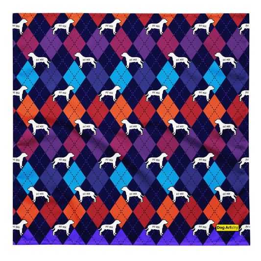 Colorful Argyle Pit Bull Mix All-over print bandana