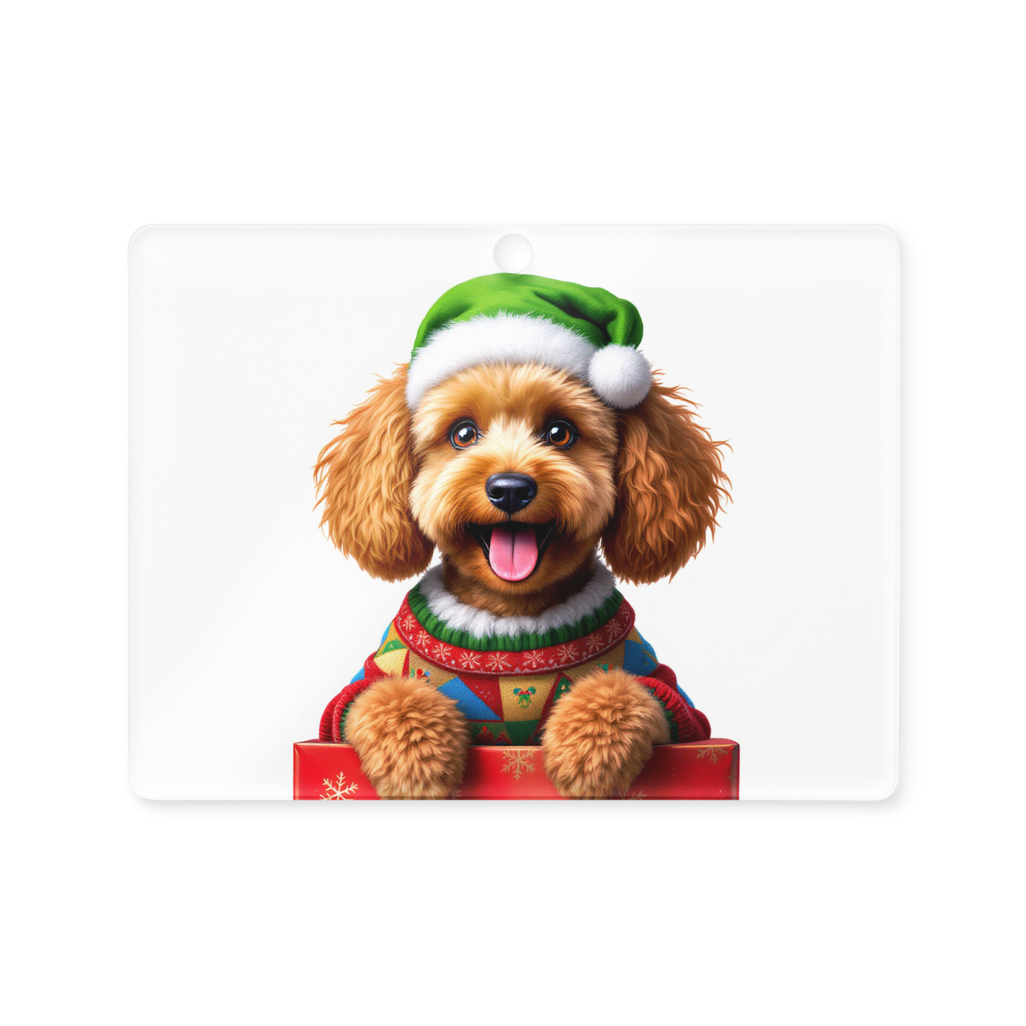 Poodle Puppy Wearing Ugly Christmas Sweater and Santa Hat Acrylic Ornament
