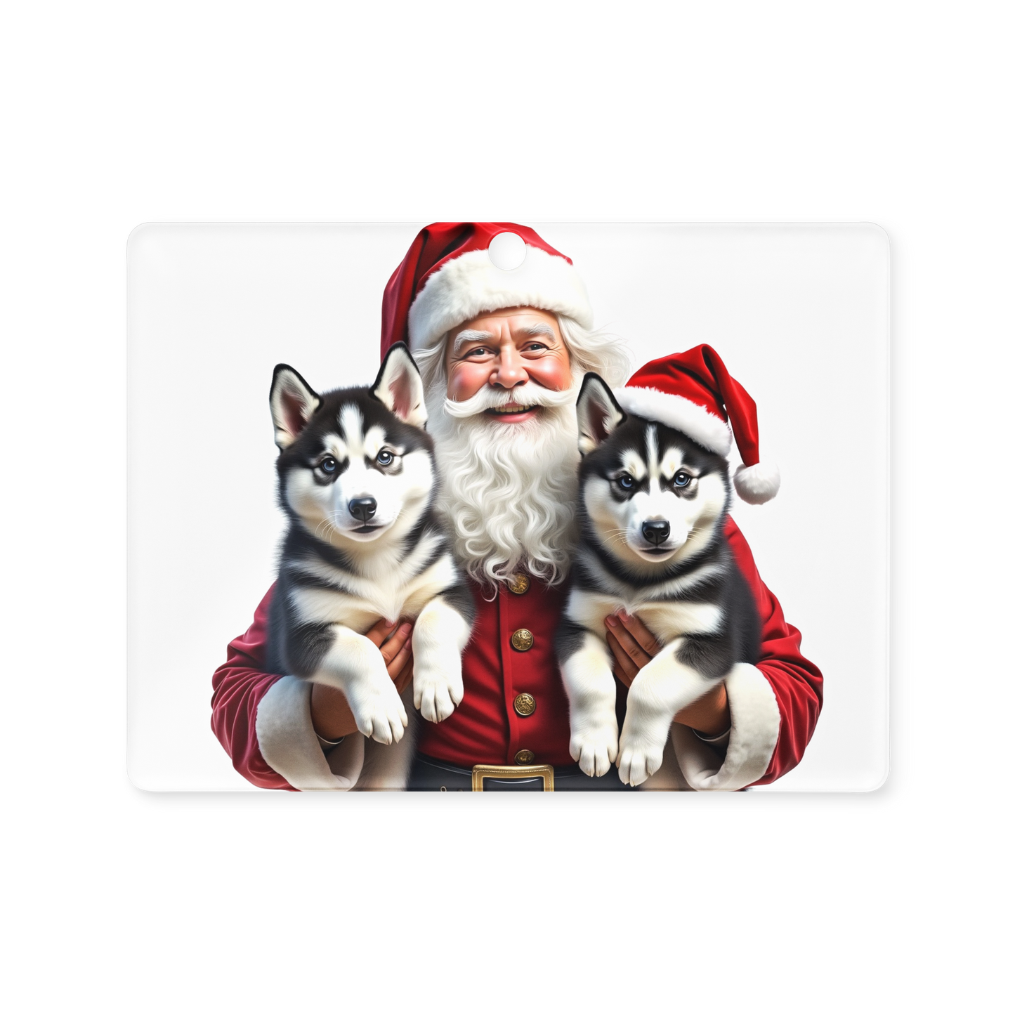 Siberian Husky Puppies with Santa Claus Acrylic Ornament