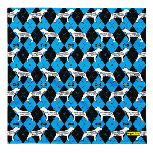 Staffordshire Bull Terrier Argyle Blue and Black All-over print bandana