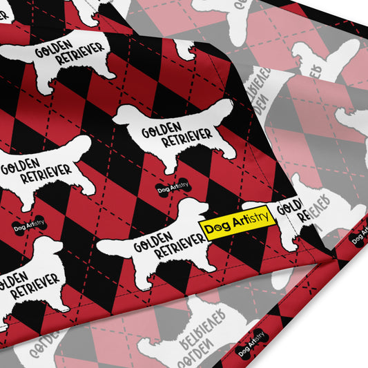 Golden Retriever Argyle Red and Black All-over print bandana