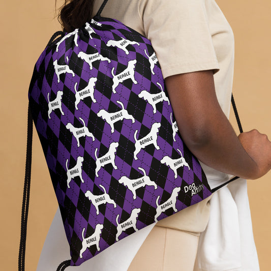 Beagle Argyle Purple and Black Drawstring bag