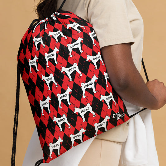 Basenji Red Argyle Drawstring bag