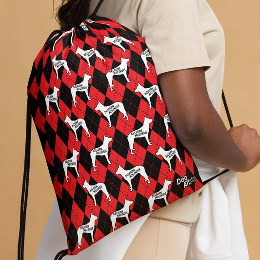 Belgian Malinois Red Argyle Drawstring bag