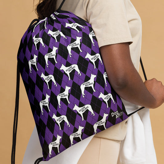 Belgian Malinois Purple Argyle Drawstring bag