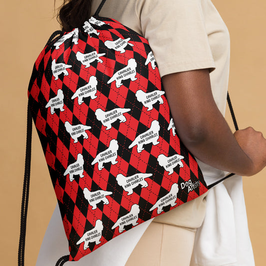 Cavalier King Charles Red Argyle Drawstring bag