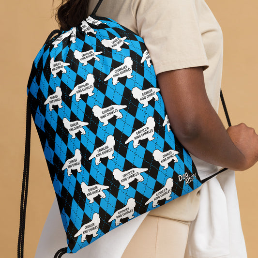 Cavalier King Charles Blue Argyle Drawstring bag