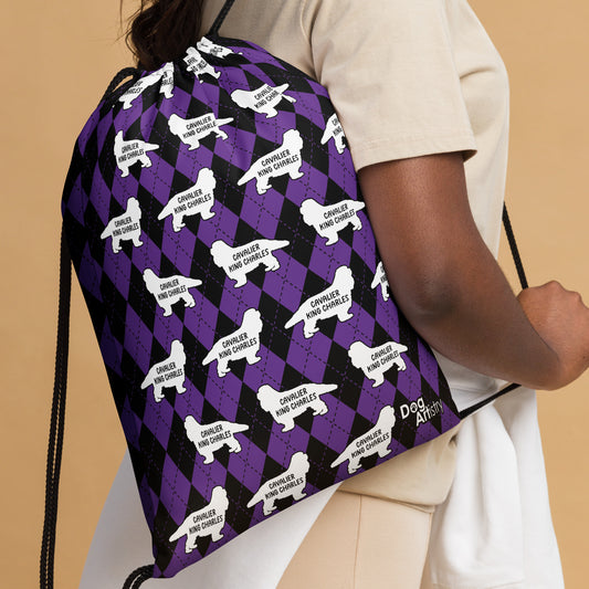 Cavalier King Charles Purple Argyle Drawstring bag