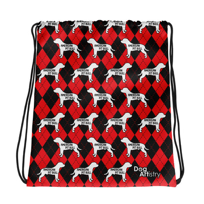 American Pit Bull Argyle Red and Black Drawstring bag