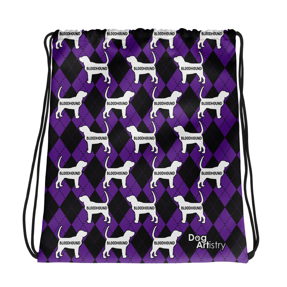 Bloodhound Argyle Purple and Black Drawstring bag