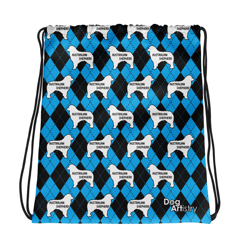 Australian Shepherd Blue Argyle Drawstring bag