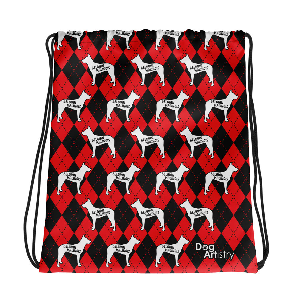 Belgian Malinois Red Argyle Drawstring bag