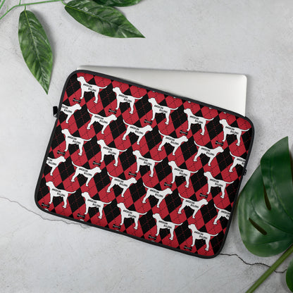 American Bulldog red and black argyle laptop sleeve by Dog Artistry