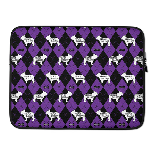 French Bulldog purple and black argyle laptop sleeve by Dog Artistry