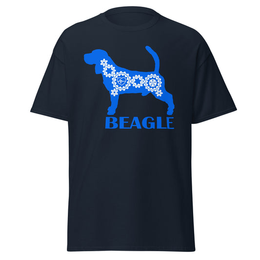Beagle Bionic men’s navy t-shirt by Dog Artistry.