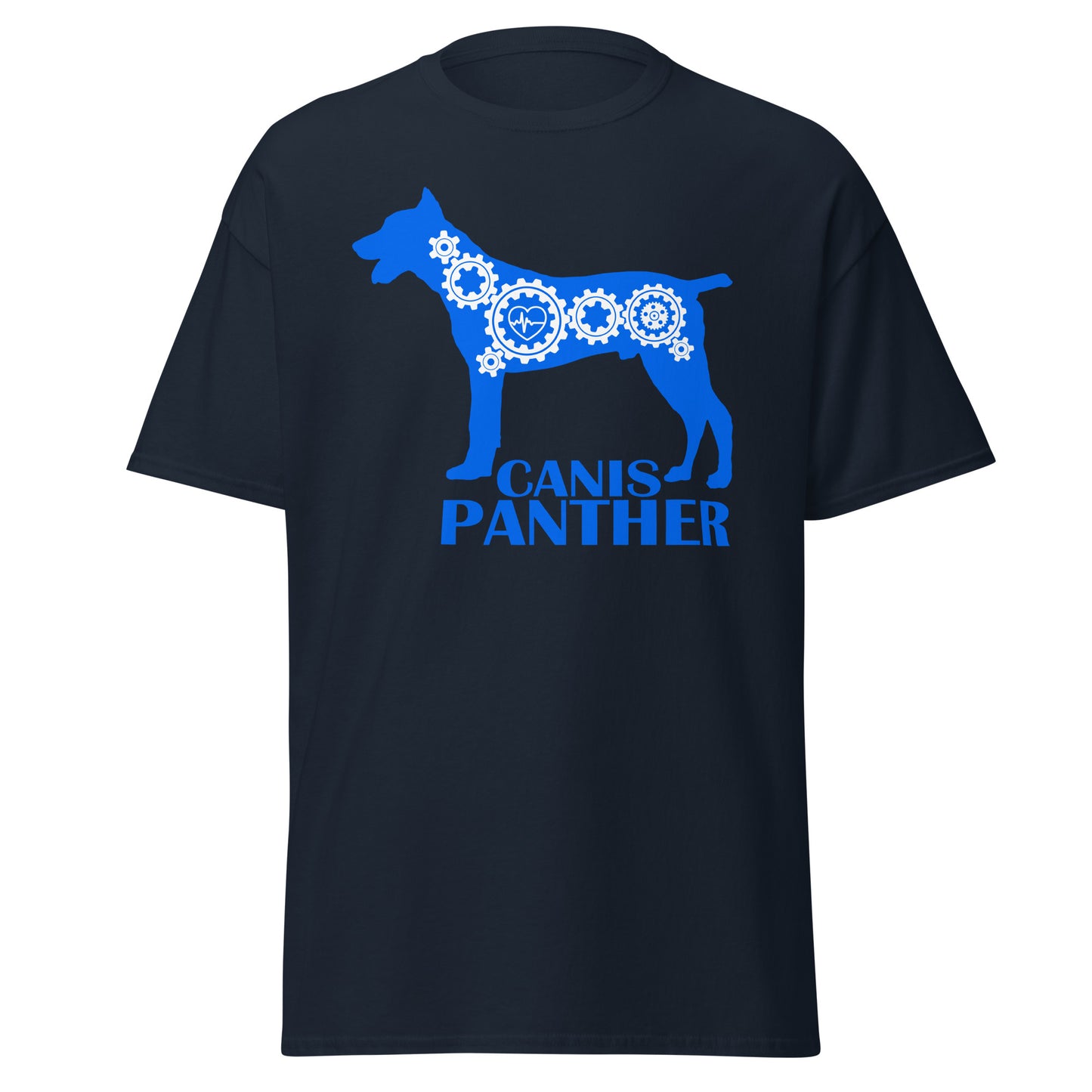 Canis Panther Bionic men’s navy t-shirt by Dog Artistry.