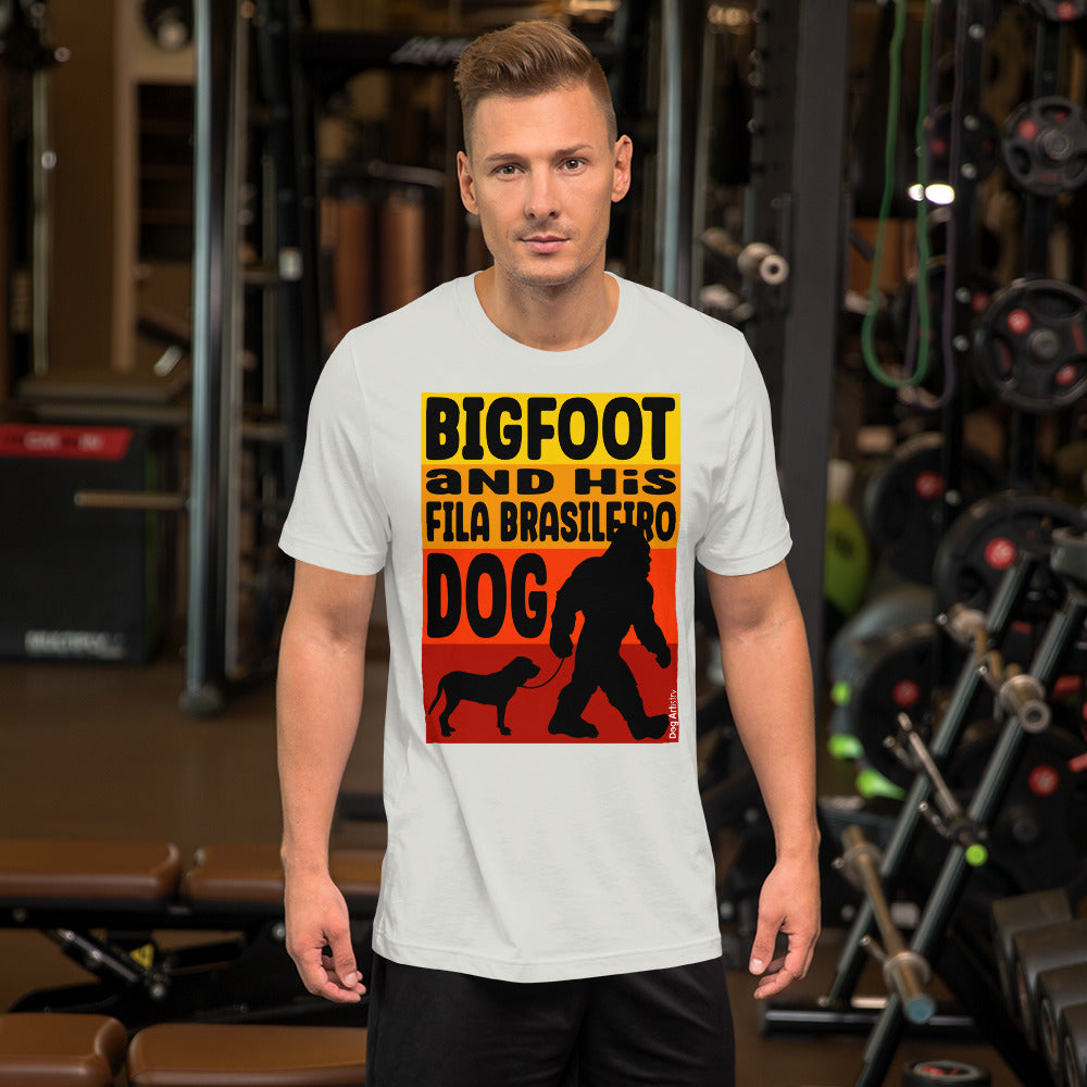Bigfoot and his Fila Brasileiro unisex silver t-shirt by Dog Artistry.