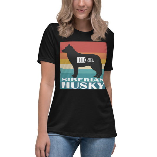 Siberian Husky 100% Energy Women's Relaxed T-Shirt by Dog Artistry