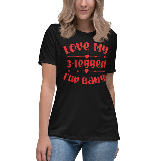 Love my 3-legged fur baby women’s relaxed fit t-shirts by Dog Artistry black