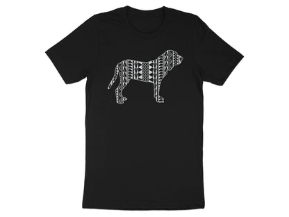 Black t-shirt with a white tribal dog silhouette design.
