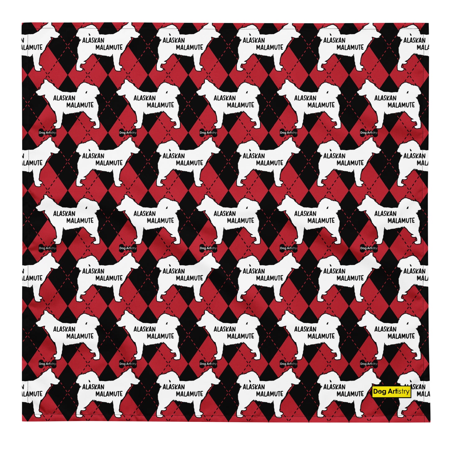 Alaskan Malamute Argyle Red and Black All-over print bandana