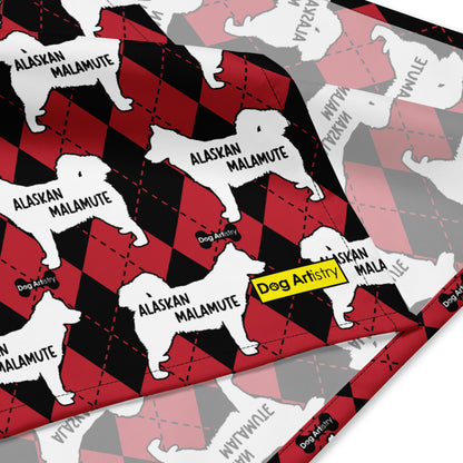 Alaskan Malamute Argyle Red and Black All-over print bandana