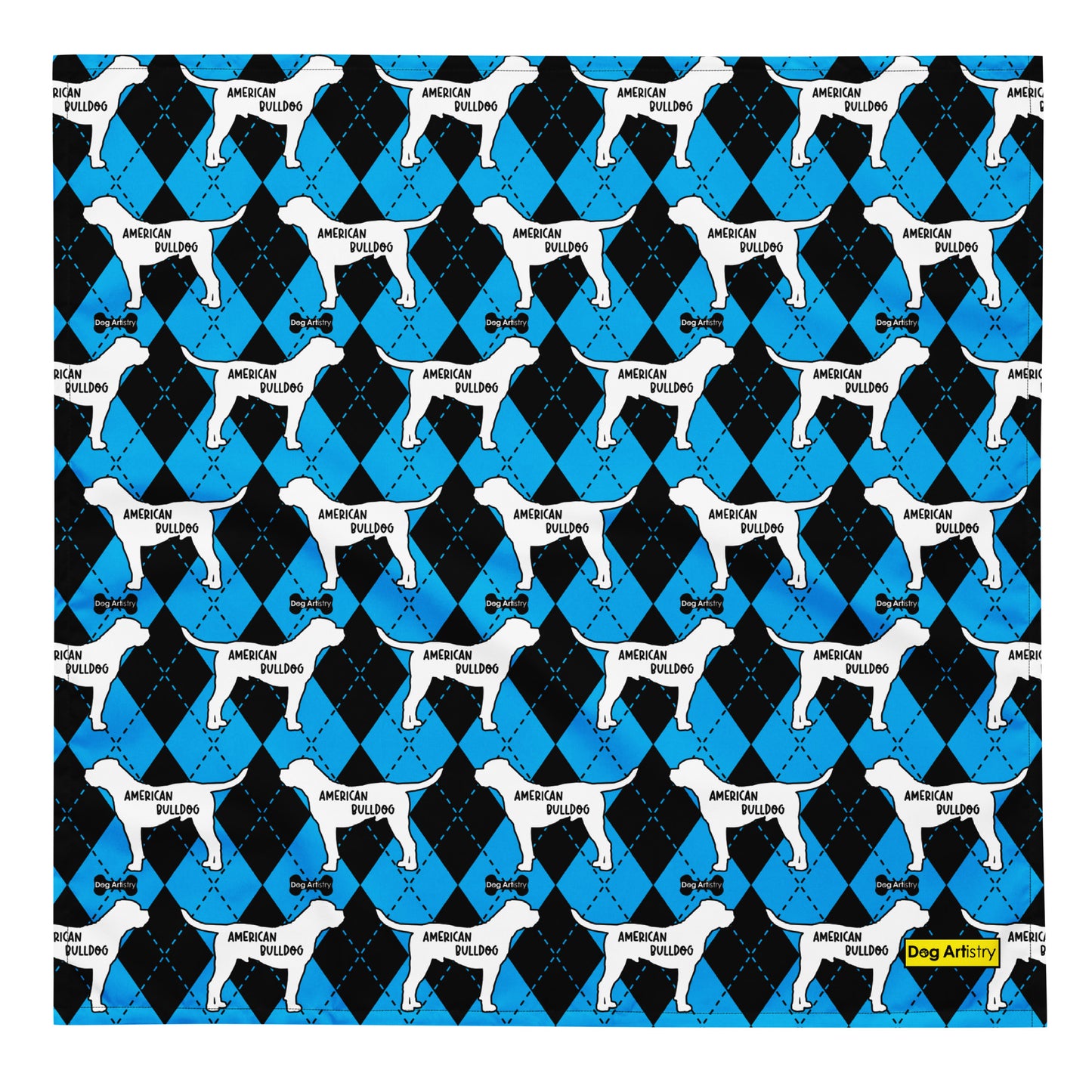 American Bulldog Argyle Blue and Black All-over print bandana
