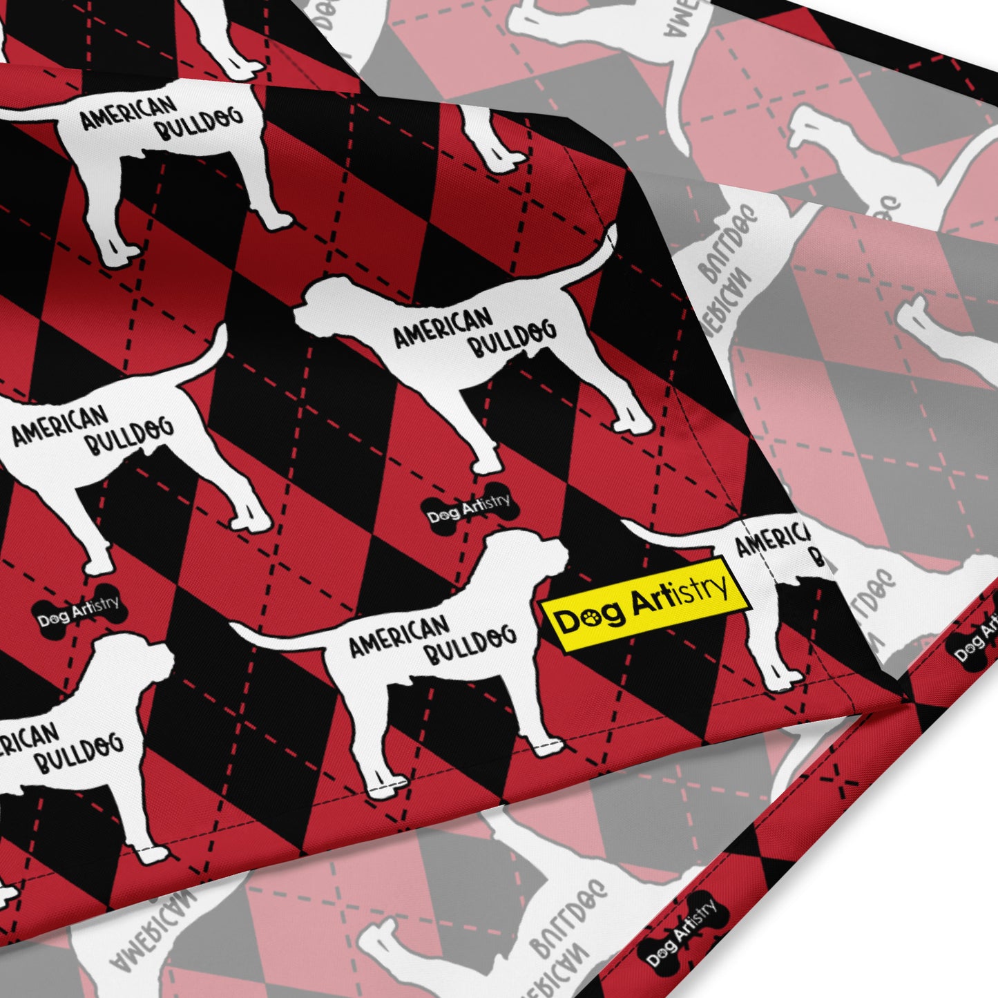 American Bulldog Argyle Red and Black All-over print bandana
