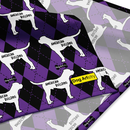 American Bulldog Argyle Purple and Black All-over print bandana