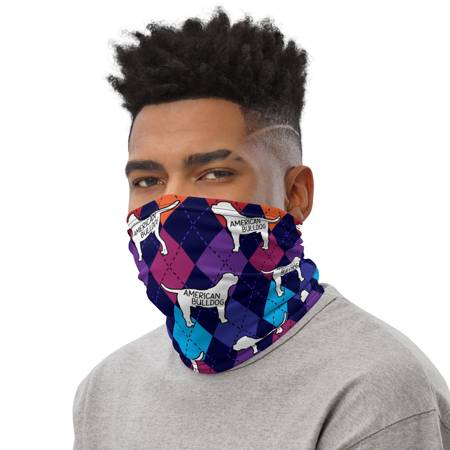 American Bulldog Colorful Argyle Neck Gaiter