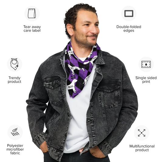 American Pit Bull Argyle Purple and Black All-over print bandana