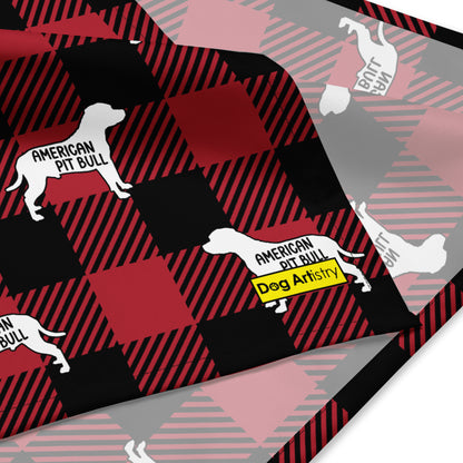 American Pit Bull Dark Red Plaid All-over print bandana