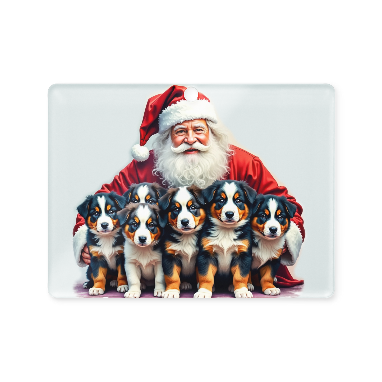 Australian Shepherd Puppies with Santa Claus Acrylic Ornament