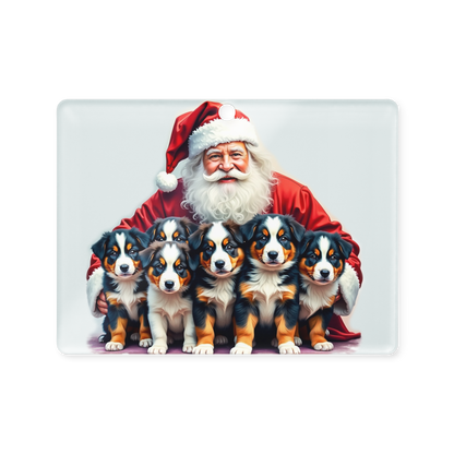 Australian Shepherd Puppies with Santa Claus Acrylic Ornament