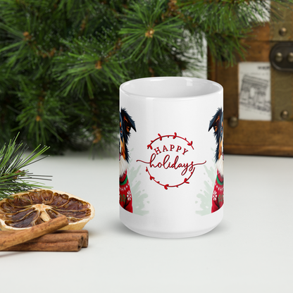 Australian Shepherd Wearing Ugly Christmas Sweater Glossy White Mug