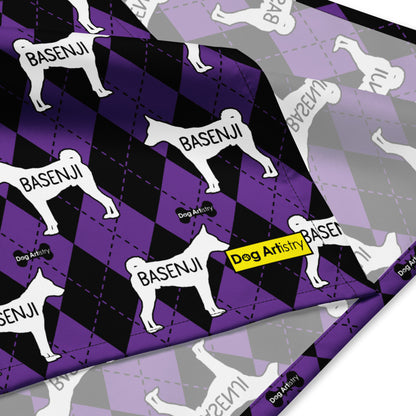 Basenji Argyle Purple and Black All-over print bandana