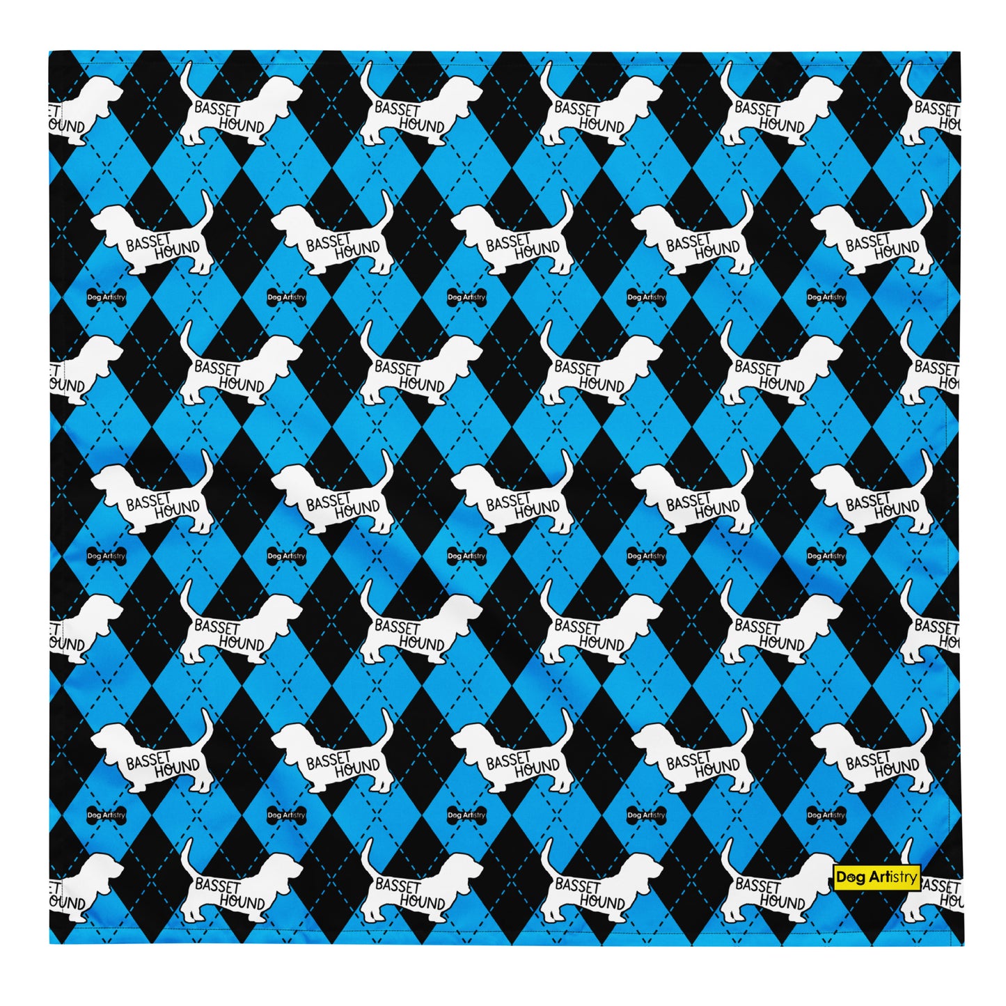 Basset Hound Argyle Blue and Black All-over print bandana